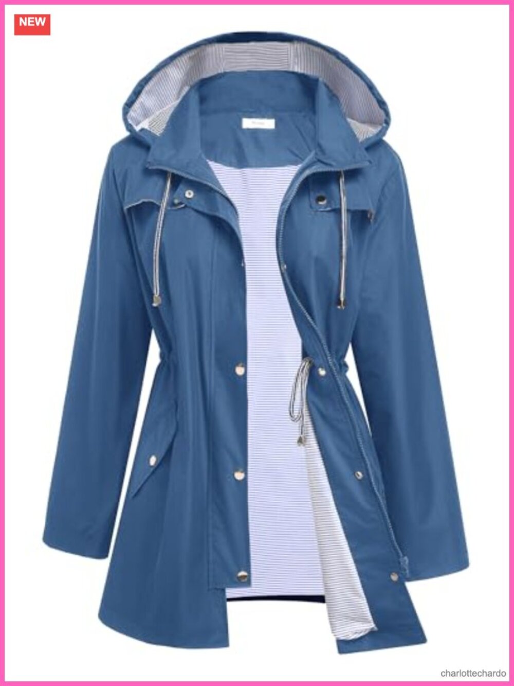 Women's Lightweight Waterproof Lined Rain Jacket Trench Raincoat